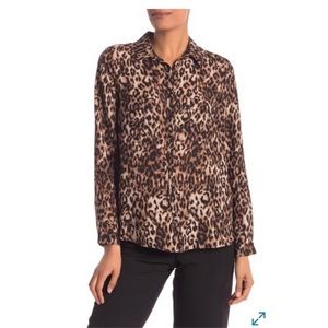 Pleione Covered Button Front Long Sleeve Blouse